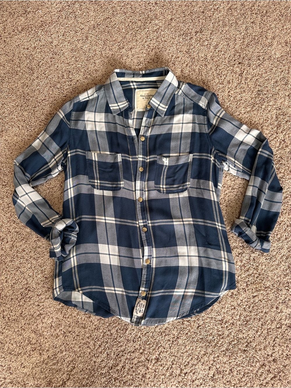 Abercrombie & Fitch Navy Plaid Button-Up Shirt